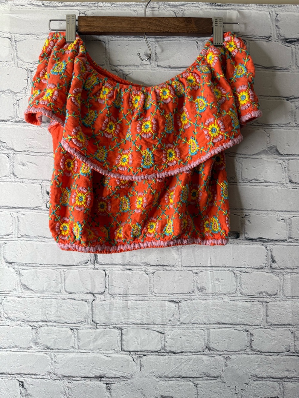 Top shop embroidered Off-Shoulder Floral Top - Orange size 6